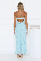 Sparkling Floral Embellished Strapless Maxi Blue