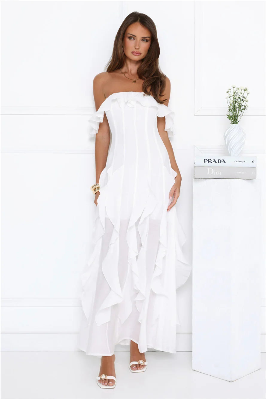 Village Of Sea Off Shoulder Maxi Dress White