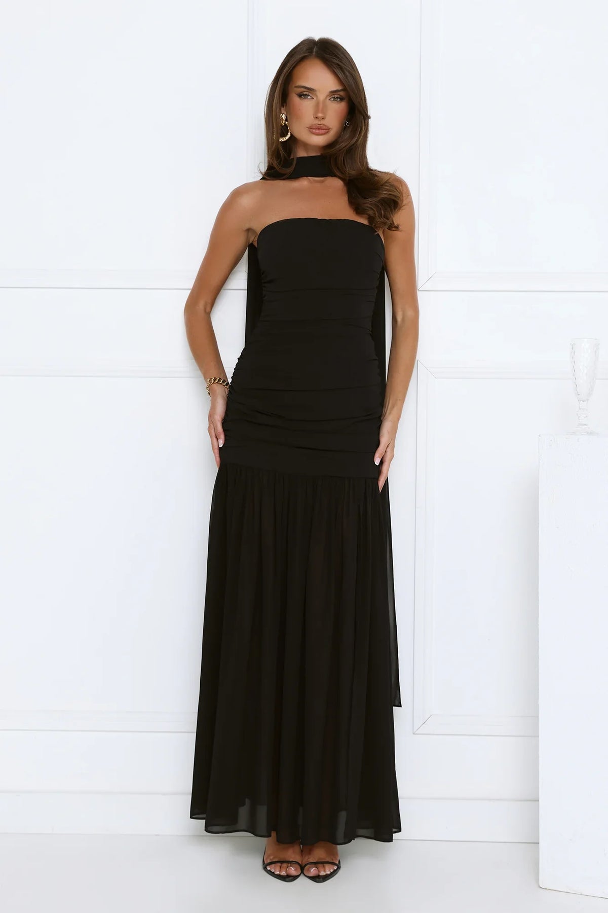 Soirée Glow Strapless Maxi Dress Black