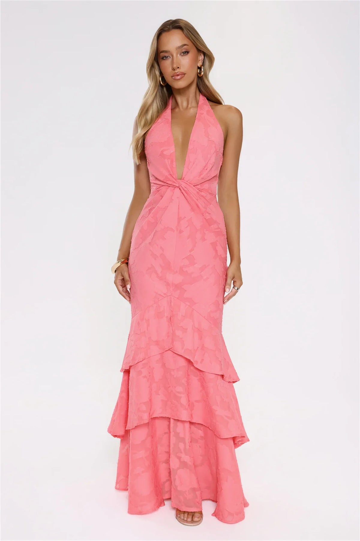 Take The Chance Halter Maxi Dress Coral