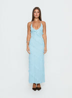 Adesta Frill Halter Maxi Dress Blue