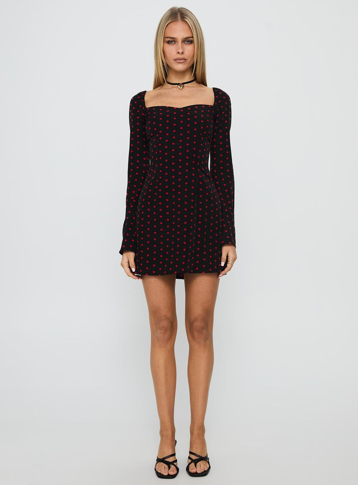 Addisen Long Sleeve Mini Dress Polka Dot