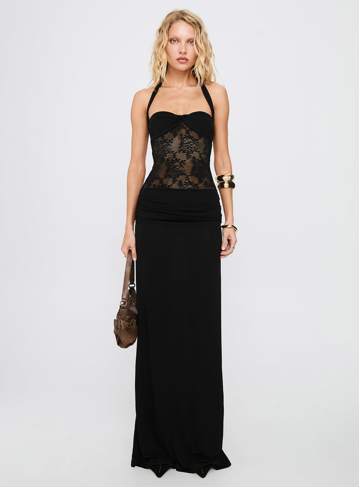 Adalyne Lace Halter Maxi Dress Black