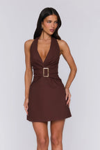 Just Enough Attitude Halter Mini Dress Brown
