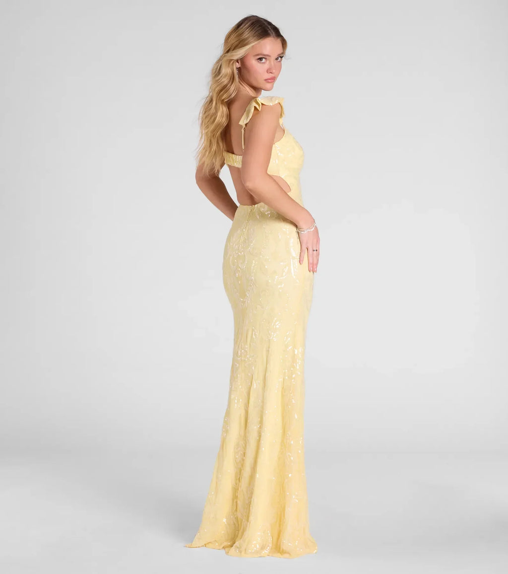 Estella V-Neck Column Long Sequin Formal Dress