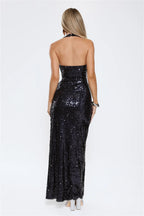 Sparked Up Sequin Halter Maxi Dress Navy