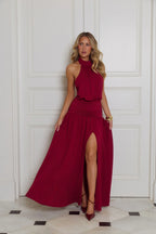 Rosé Petal Dreams Halter Maxi Dress Berry