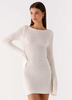 Zenzi Long Sleeve Crochet Mini Dress - White