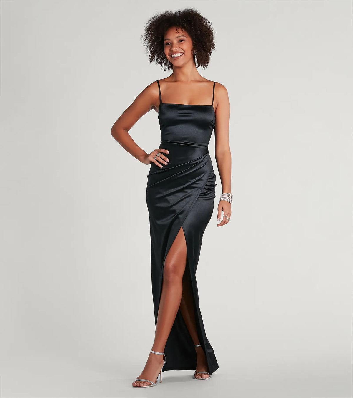 Mayra Formal Satin Slit Long Dress