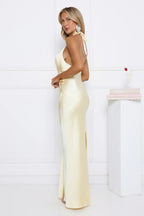 Statement Muse Satin Halter Maxi Dress Yellow