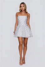 First Served Strapless Polka Dot Mini Dress White