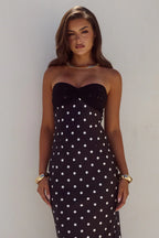 KADIE OFF SHOULDER MAXI DRESS - BLACK/WHITE POLKA
