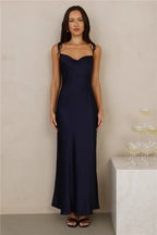 The Penelope Cowl Satin Maxi Dress Navy