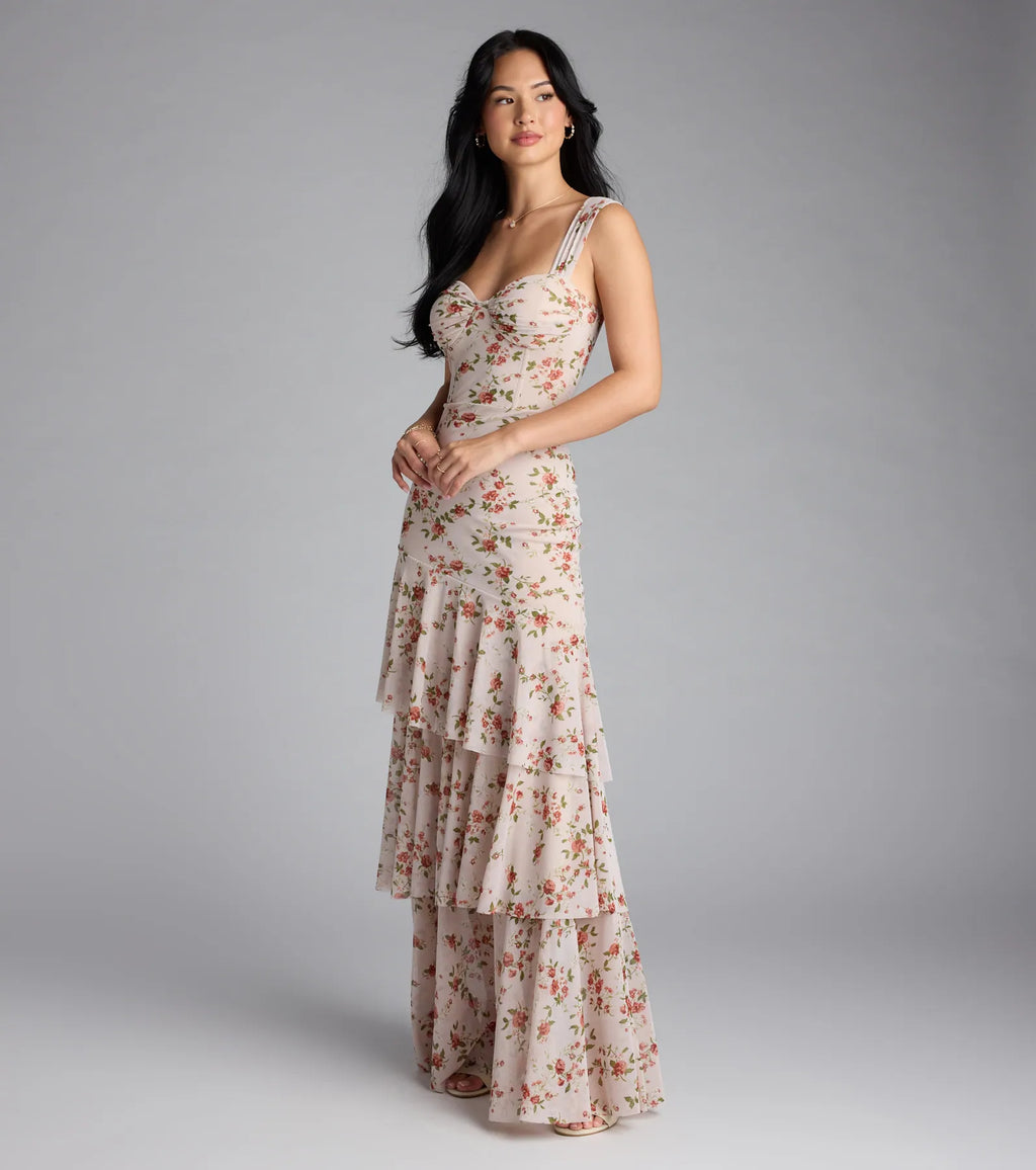 Melonie Corset Ruffled Mermaid Floral Formal Dress