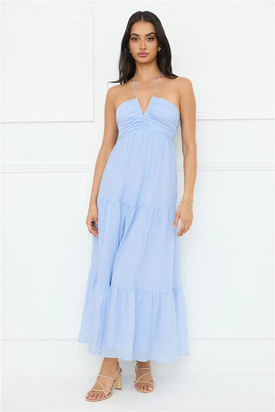 Sunshine Escape Halter Maxi Dress Blue
