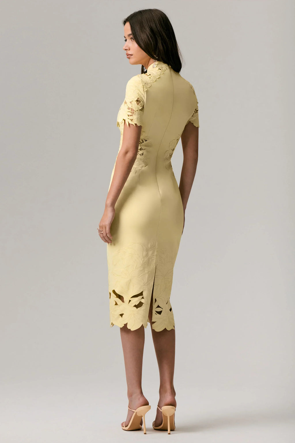 Guest List | Lemon High-Neck Midi Dress With Cut-Out Crochet Detailing