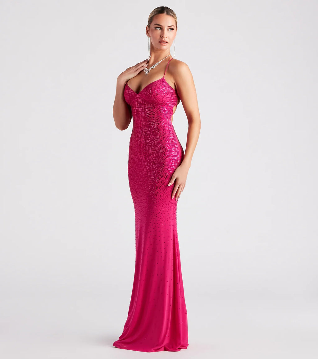 Blair Lace-Up A-Line Rhinestone Formal Dress