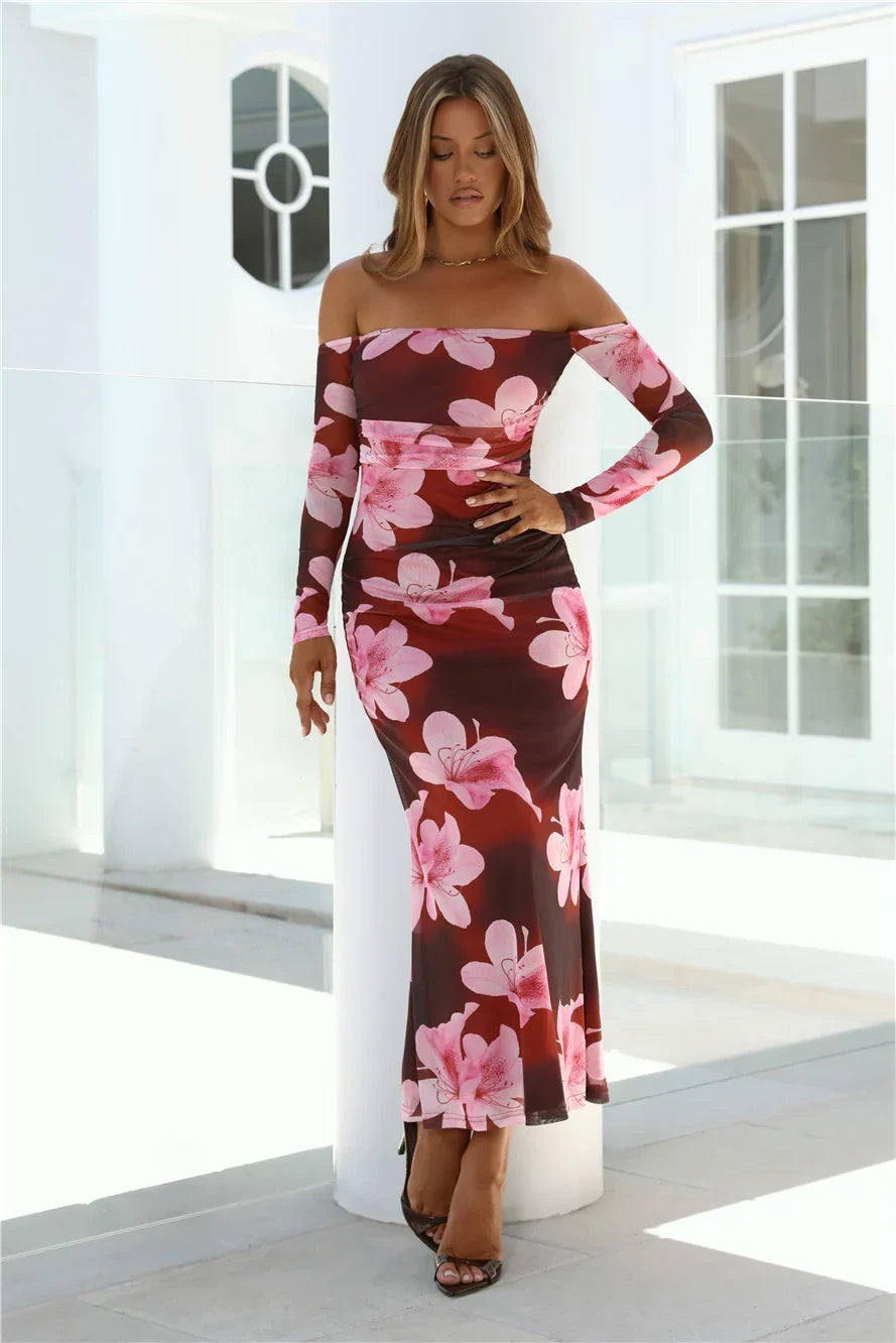Sunbeam Sweetie Off Shoulder Mesh Maxi Dress Pink