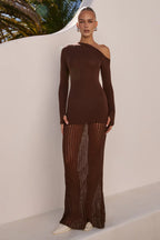 GRETA ONE SHOULDER KNIT MAXI DRESS - CHOCOLATE