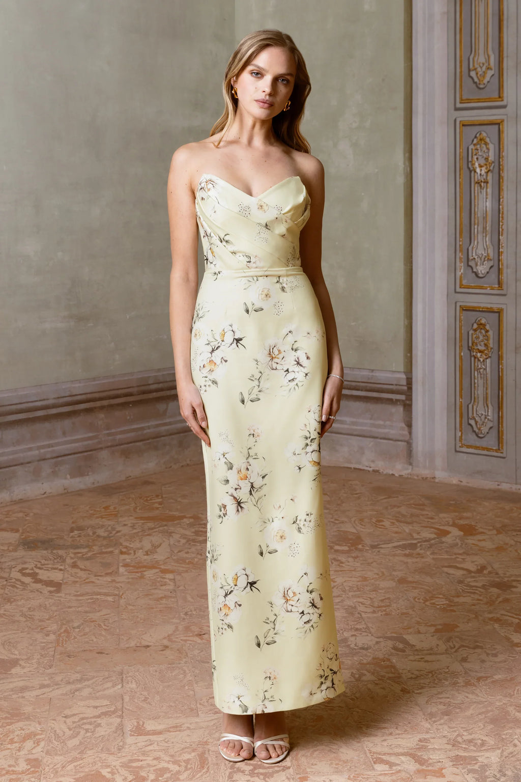 Fierce | Lemon Print Asymmetric Ruched Maxi Dress