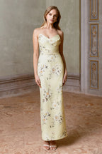 Fierce | Lemon Print Asymmetric Ruched Maxi Dress