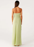 Sassafras Beaded Flower Strapless Maxi Dress - Lime