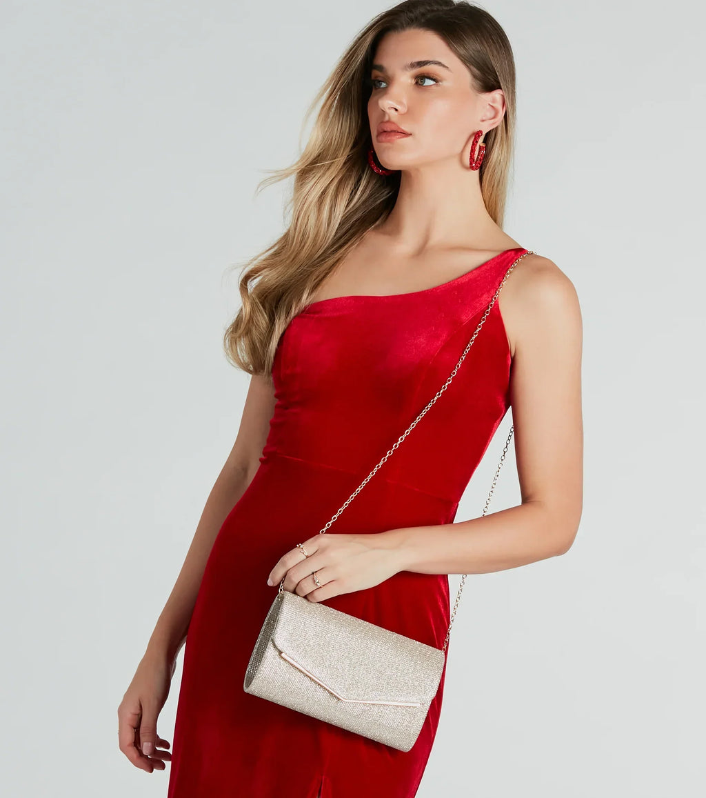 Magical Glow Glitter Mesh Foldover Clutch