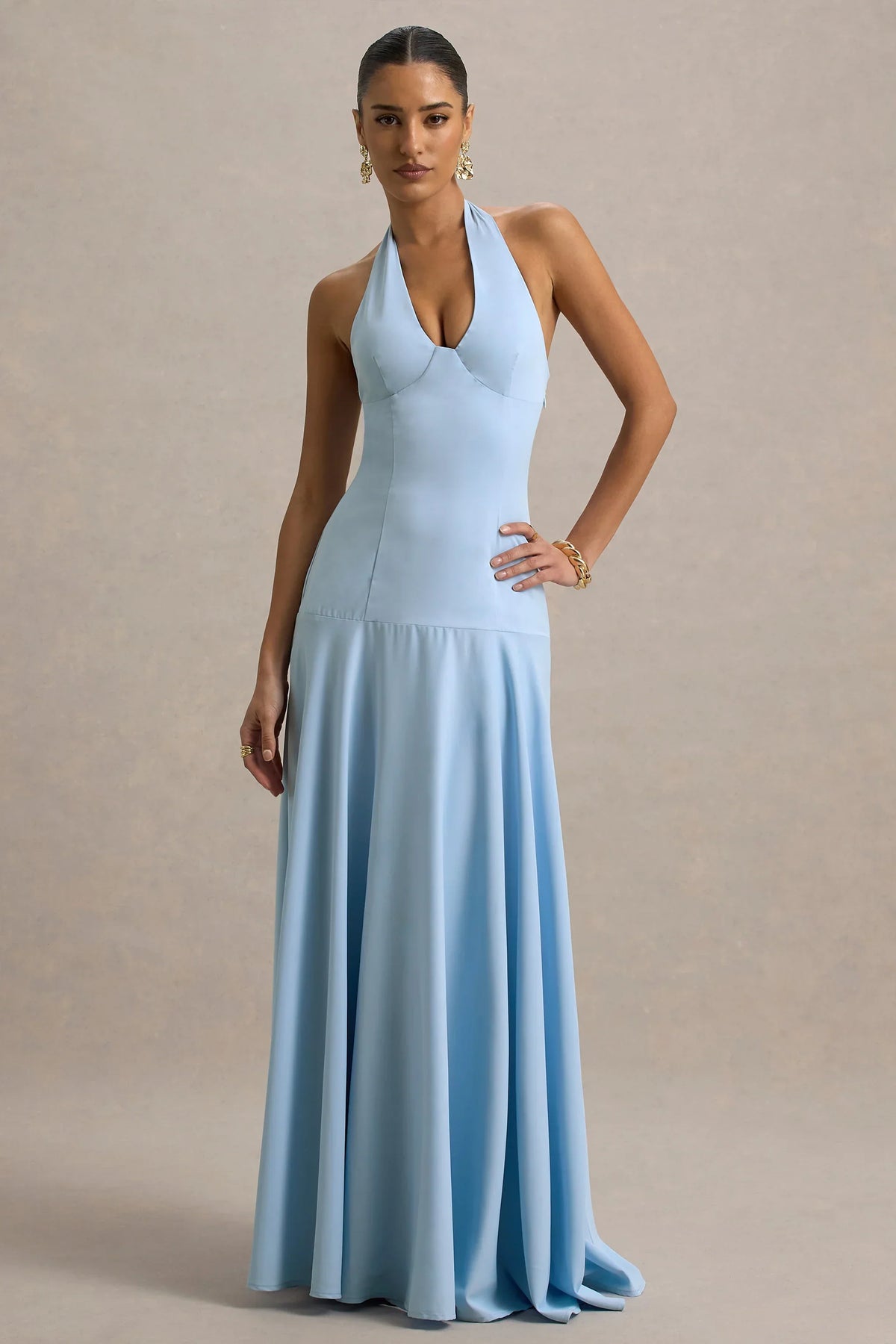 Ginevra | Powder Blue Halter-Neck Slip Maxi Dress