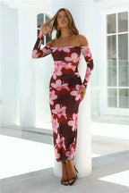 Sunbeam Sweetie Off Shoulder Mesh Maxi Dress Pink