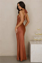 The Cleo Halter Satin Maxi Dress Copper