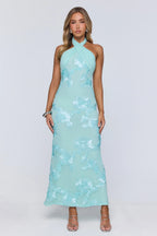 Sun Club Energy Mesh Halter Maxi Dress Aqua