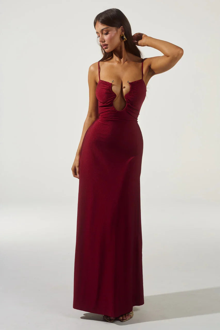 KALENA PLUNGE MAXI DRESS - CHERRY