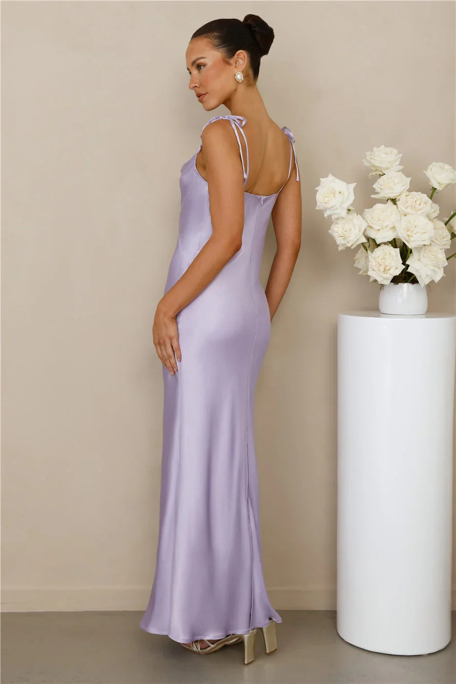 The Penelope Cowl Satin Maxi Dress Lilac