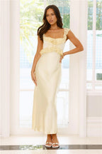 Waltzing In Romance Satin Maxi Dress Yellow