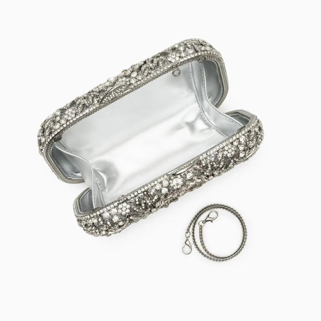Vioraia Athena Flower Rhinestones Clutch Bag - Silver