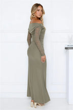 Love Chaser Mesh Long Sleeve Maxi Dress Sage