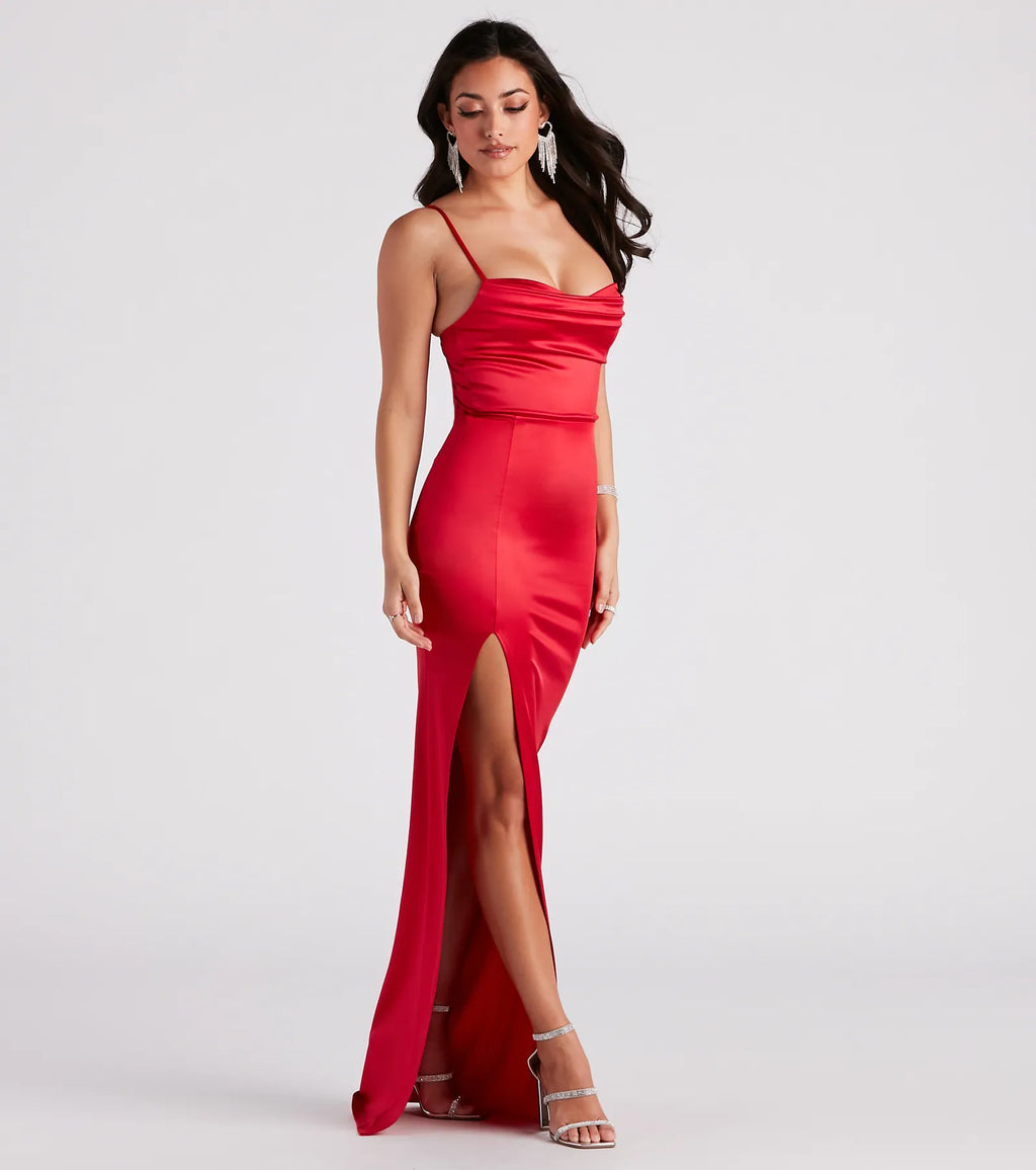 Lala High Slit Satin Formal Dress
