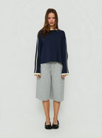 Settle Down Long Sleeve Contrast Top Navy / Yellow Stripe