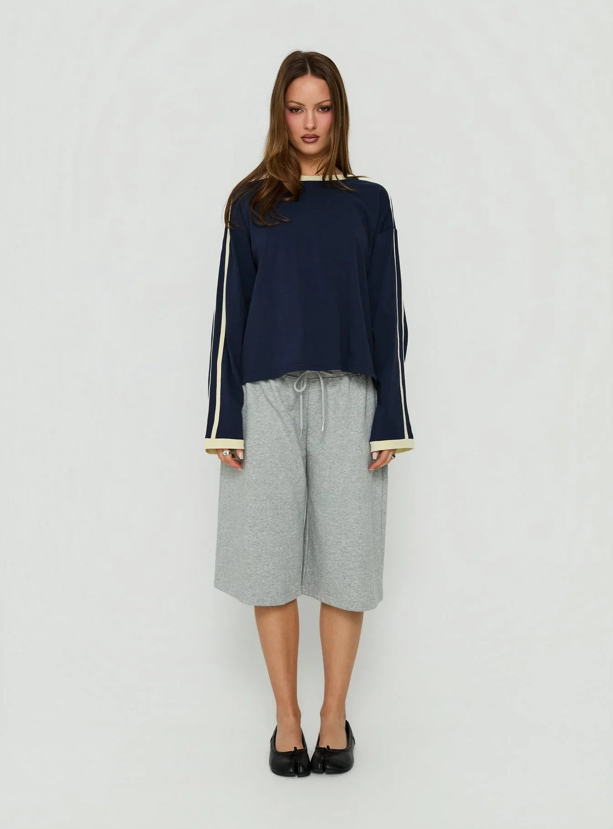 Settle Down Long Sleeve Contrast Top Navy / Yellow Stripe