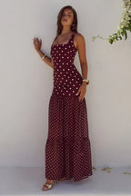 TILLIE SHEER BOTTOM MAXI DRESS - WINE/WHITE POLKA