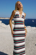 EMRYN HALTER KNIT MAXI DRESS - MULTI STRIPE