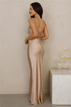 The Seraphina Strapless Satin Maxi Dress Champagne