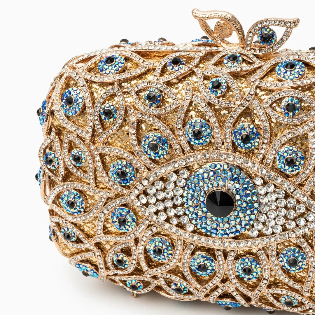 Vioraia Crystal Evil Eye Clutch Bag - Gold