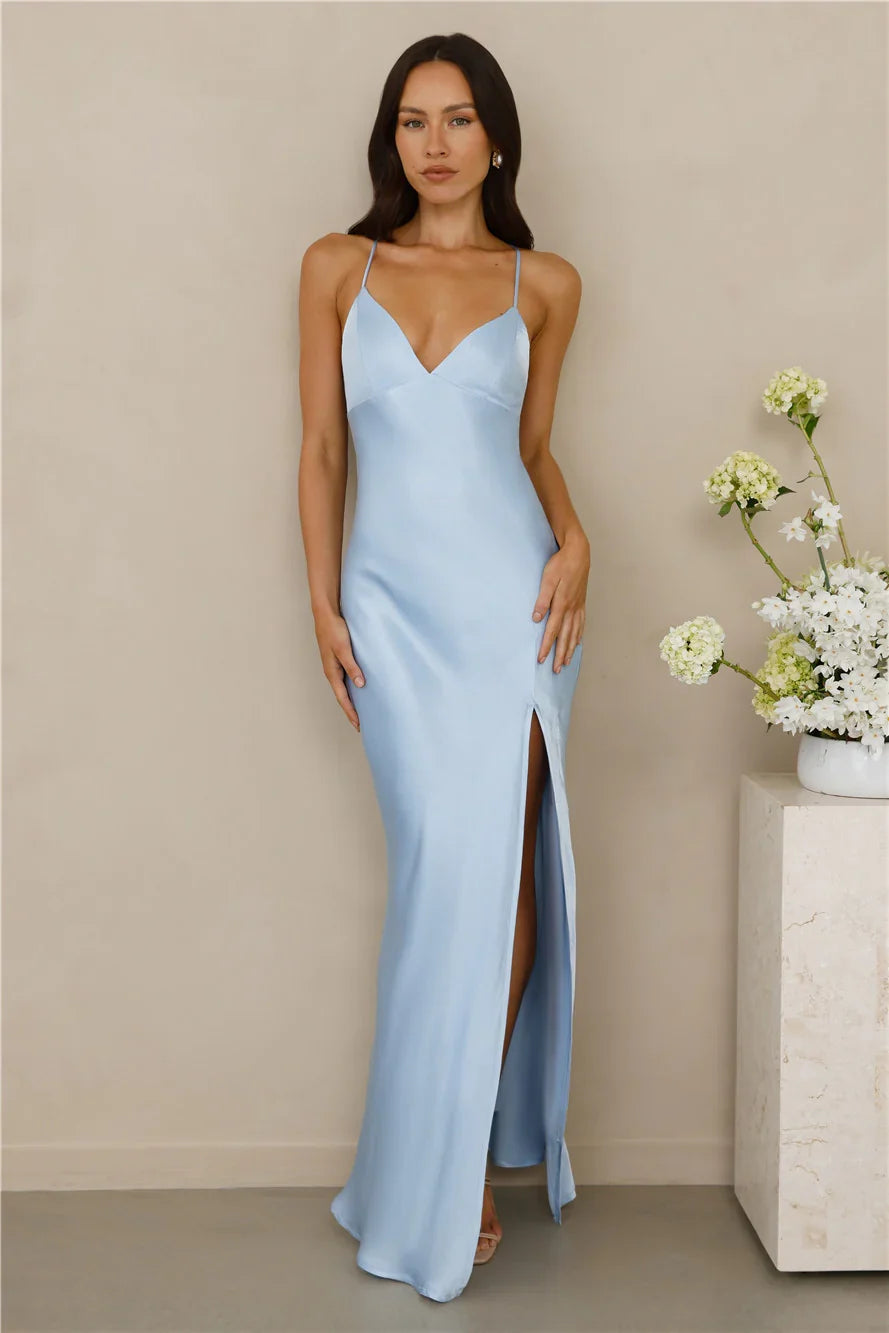 The Sophia Satin Maxi Dress Blue