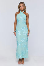 Sun Club Energy Mesh Halter Maxi Dress Aqua