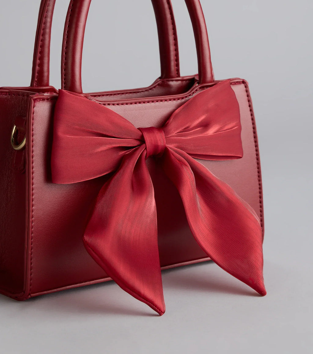 Tres Chic Tulle Bow Faux Leather Handbag