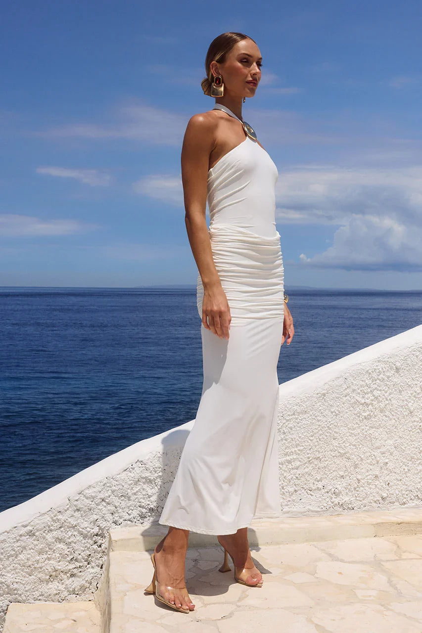 ALOLA HALTER MAXI DRESS - WHITE