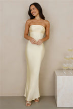 The Seraphina Strapless Satin Maxi Dress Yellow
