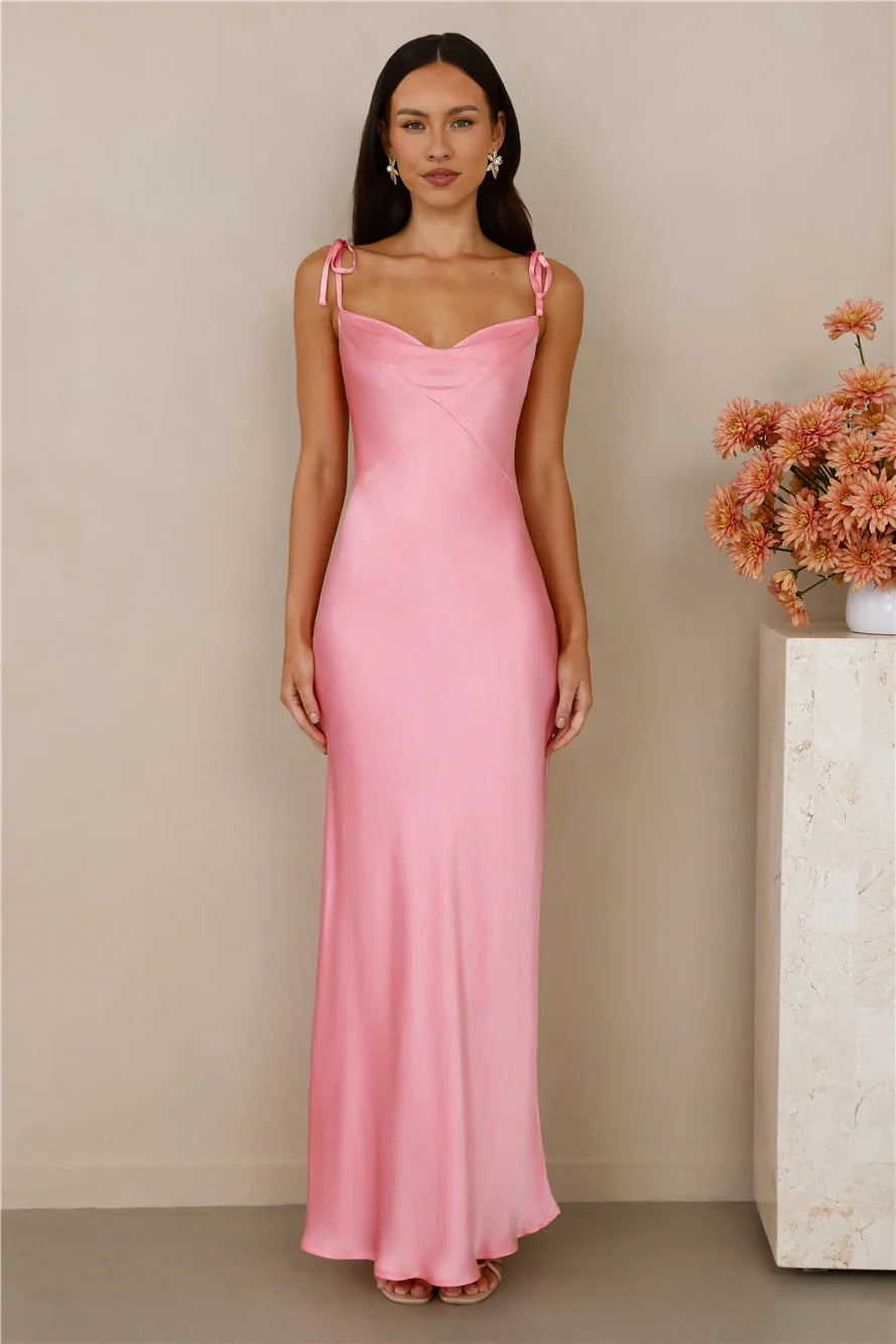 The Penelope Cowl Satin Maxi Dress Candy