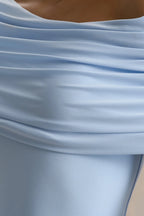 Farah | Powder Blue Asymmetric-Neck Maxi Dress With Drop Waist And Ruched Detailing